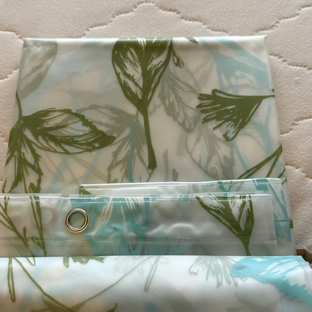iDesign PEVA Shower Curtain with Leaf Print and hooks